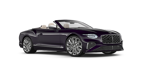 Bentley Hampshire Bentley New Continental GTC Mulliner convertible front three quarter view in Damson paint with 22 inch Mulliner painted and polished wheel