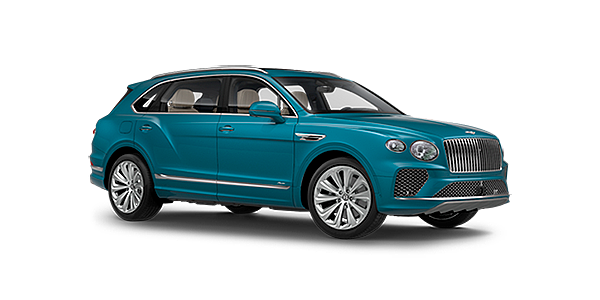 Bentley Hampshire Bentley Bentayga EWB Azure front side angled view in Topaz blue coloured exterior. 